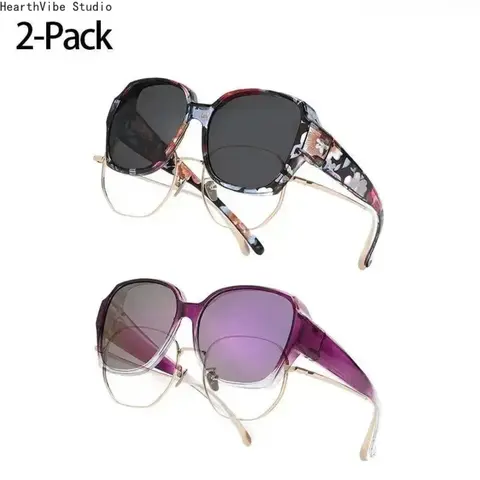 Unisex 2-Pack Oversized Polarized Fit-Over Sunglasses - Stylish Geometric Angular Frame, UV400 Anti-Glare, Wear Over Prescription Glasses, Versatile Flexible Driving Gear, Street-Style Edge, Father's Day Gift