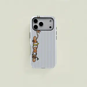 Fun monkey and banana dual-layer protective case, sturdy and durable 2-in-1 protective case, compatible with iPhone 17/16/15/14/13/12/11 Pro Max/Plus/Pro, Samsung Galaxy S25/S24/S23 Ultra series, couple's phone case.