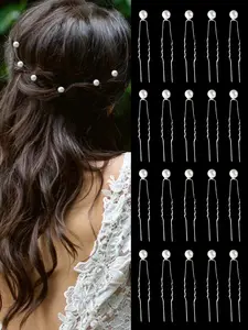 20pcs Faux Pearl Decorated Hair Pin, Elegant Hair Accessories For Wedding Party Bridal, Girl's Temperament All-match Head Decoration