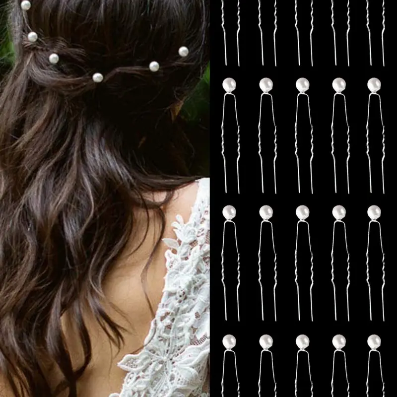 20pcs Faux Pearl Decorated Hair Pin, Elegant Fashion Hair Accessories For Wedding Party Bridal, Girl's Temperament All-match Head Decoration