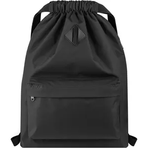 Drawstring Backpack Water Resistant String Bag Sports Gym Sack with Side Pocket for Men Women
