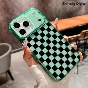Black checkerboard pattern TPU Phone Case for iPhone 17 Pro Max Air 16 Plus 15 14 13 12 11 Anti-Yellowing Shockproof durable ultra-thin Crystal Cover Protection Smartphone Protector