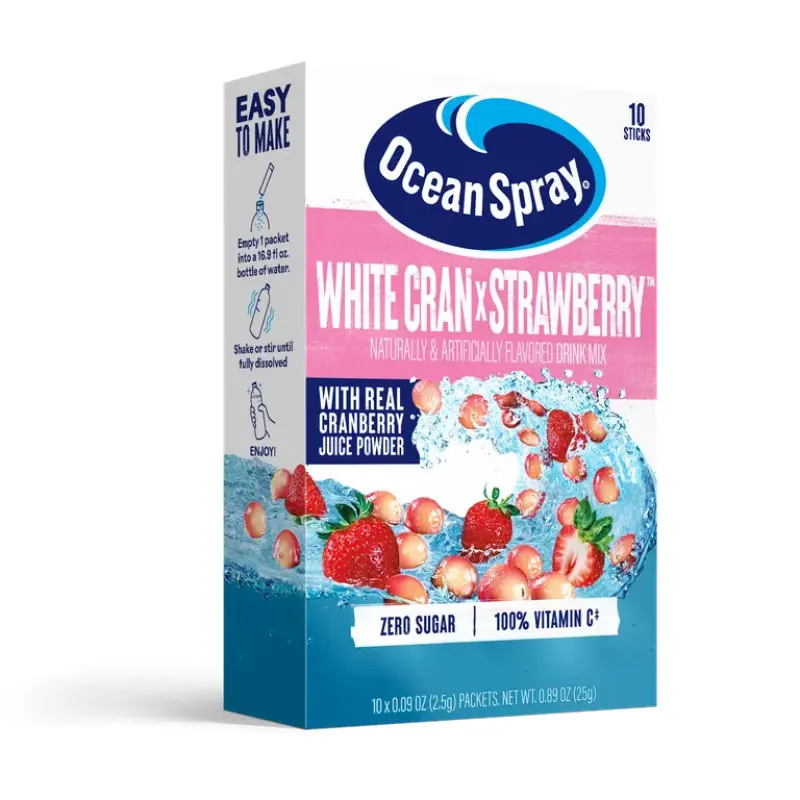 3x Ocean Spray White Cran Strawberry On The Go - Flavoring Powder Drink Mix Set - Refreshment 0.09oz