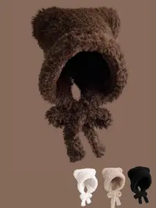 High-Quality Plush Bear Hat, Large Head Circumference Thickened Warm, Face-Slimming Earflap Cap, Cute Party Hat for Fall Winter, Animal Hats