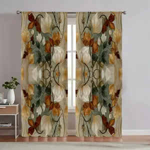 Elegant Floral Print Blackout Curtains - 2 Panels, 41.3" x 90.5", Rod Pocket Design, Noise-Reducing & Light-Filtering, Polyester Fabric, Perfect for Bedroom, Living Room & Office Decor, Curtains for Living Roo, Blackout Window Cover