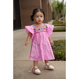 Belencita Embroidery Dress Nina - Beautiful Turquoise Mexican Handmade Dress with Colorful Floral Embroidery