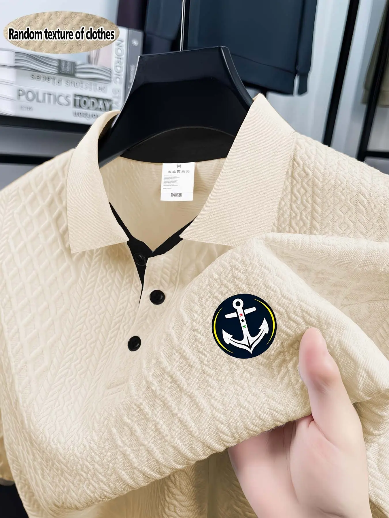 Men's Summer Printed Textured Collared Polo Shirt, Menswear, Argyle Pattern, Slim-Fitting, Casual Style, Golf Leisure, Business Wind, Versatile Knit Short Sleeve, Knitted Polo Shirt, Summer Polos