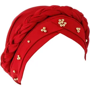Women Turban Cap Twisted Beaded Braid  Wraps Pre-Tied Chemo Headscarf for Cancer Hair Cover hats