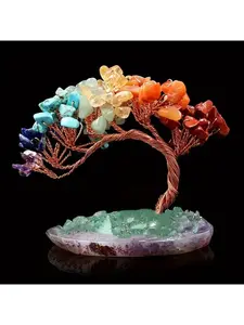 1 piece natural seven-colored crystal crushed stone amethyst lucky tree money tree crystal home decoration crystal ornaments lucky tree