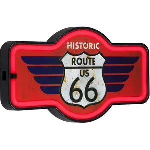 Route 66 Vintage Western Decor LED Rope Sign - Shield-Shape Neon Sign, Traditional Hanging Open Tray Box Light, Wall-Mount Indoor Home Decoration for Bar, Man Cave