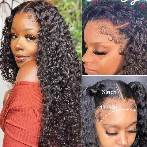 13x6 Glueless Deep Wave Human Hair Wigs Ready To Go 6x4 Brazilian 9x6 HD Lace Closure Wig Human Hair For Women Pre Plucked 180% Density