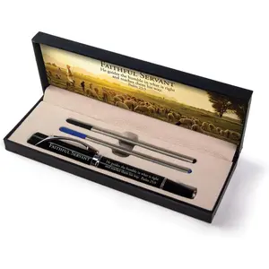 Deluxe Scripture Pens - Faithful Servant, Triangle Barrel Ballpoint Pen With Extra Blue & Black Ink, Inspirational Christian Pens with  Box, Gifts For Christian Men, Women & Pastor Gifts