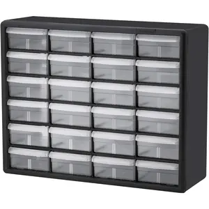 24-Drawer Plastic Drawer Storage Cabinet for Garage Organization, Bead Organizer, Building Bricks Storage, Teacher Toolbox, Makeup Organizer, 20" W x 6" D x 16" H, 10724 Black
