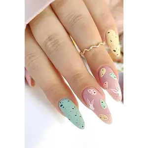 Pink Easter Bunny Egg Almond Shape Press On Nails
