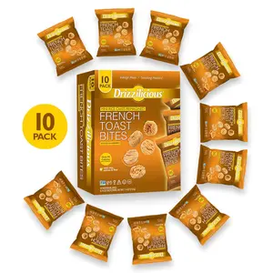 Drizzilicious French Toast Bites Mini Rice Cakes - Gluten Free Vegan Low Calorie Snacks, Sweet Baked Rice Bites & Allergen Friendly Treats for Cravings, On the Go Diet Friendly Plant Based Dessert Pouches, 0.74 oz Pouch (Pack of 10)