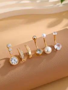 Faux Pearl & Rhinestone Decorated Belly Ring, Punk Belly Piercing for Women & Girls, Party, Daily Clothing Decor, Trendy All-match & Exquisite Jewelry for Birthday Gift