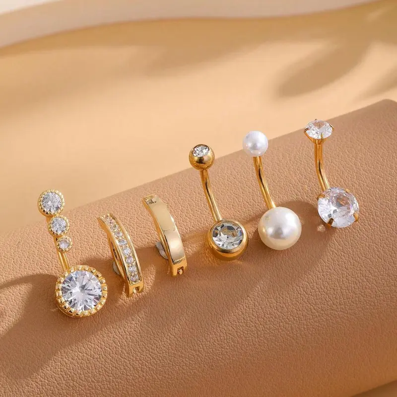 Faux Pearl & Rhinestone Decorated Belly Ring, Punk Belly Piercing for Women & Girls, Party, Daily Clothing Decor, Trendy All-match & Exquisite Jewelry for Birthday Gift, Body Jewelry