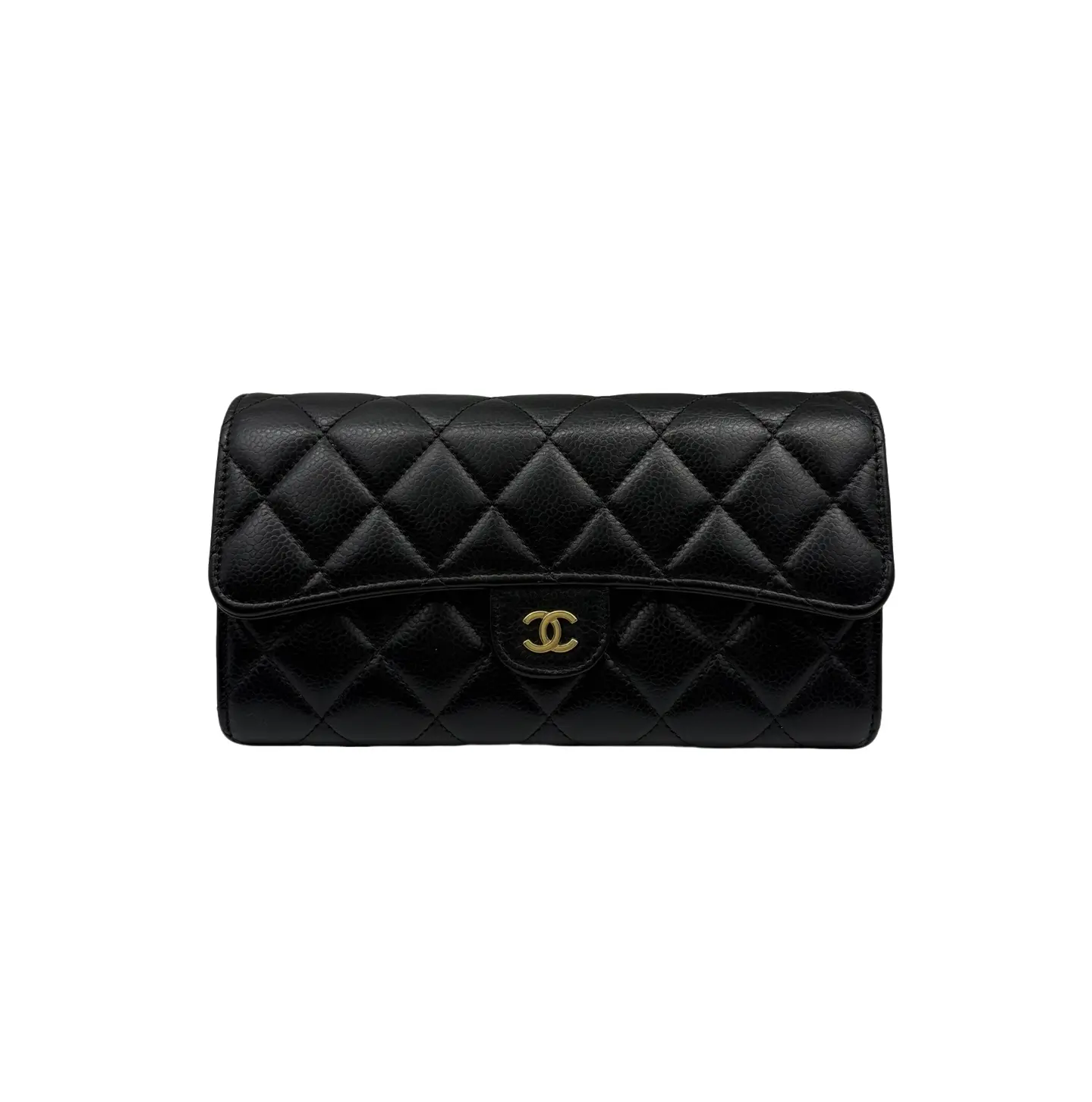 Pre-owned CHANEL CF Black Gold Lychee Pattern Wallet th260401055