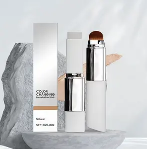Korean Color Changing Foundation Stick – 2-in-1 Shade-Adapting, Lightweight Hydrating Matte, 13g with Built-in Brush