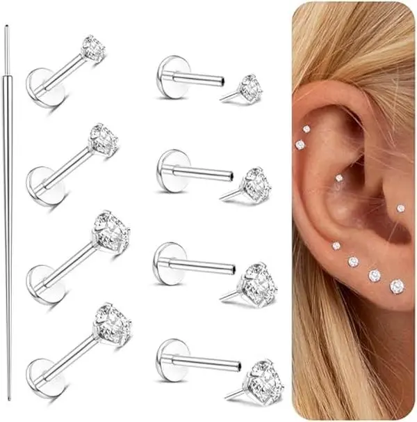 MILACOLATO G23 Titanium Threadless Flat Back Earrings Studs Hypoallergenic 14K Gold Filled Nose Rings Studs 20G/18G/16G Labret Studs Lip Ring Push in Helix Tragus Medusa Monroe Piercing Jewelry, Body Piercing Jewelry, Cartilage Helix Piercing summerwins