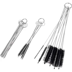 Set of 15 Cleaning Brushes and 10 Cleaning Needles - for Small Openings/Tubes/Pipes - for Example: Spray Paint Gun, Car/Motorcycle/Scooter Carburetor, Pet Feeding Bottle, Coffee Machine, etc.