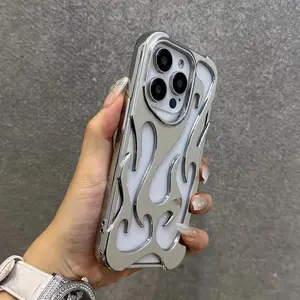 3D Flame Pattern Hollow Slim Phone Case For iPhone 16 17 Air 15 14 13 12 11 Pro Max Plus Protective Heat Dissipation Cover Funda