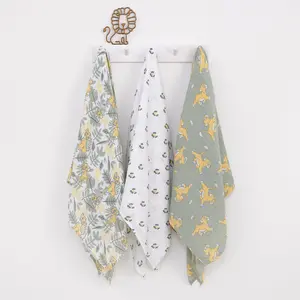 Disney Lion King Sage, Yellow, and White 3 Piece Muslin Swaddle Baby Blanket Set