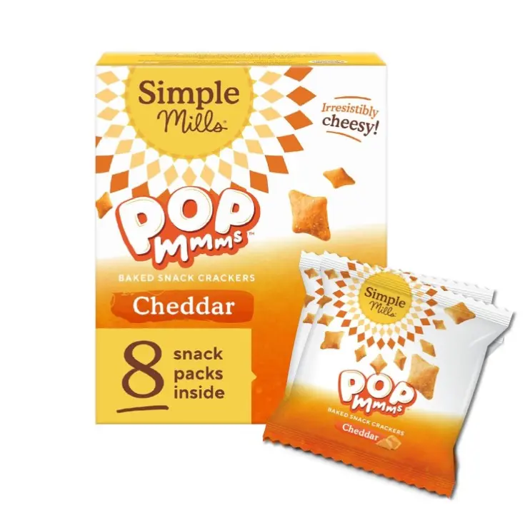 Simple Mills Pop Mmms Cheddar Baked Snack Pack Crackers, Healthy Snacks for Kids, Individual Packs, Gluten Free, 8 Ct (Pack of 1)