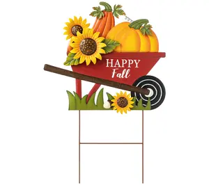 Glitzhome 30"H Fall Metal Wheelbarrow Pumpkin Y ard Stake