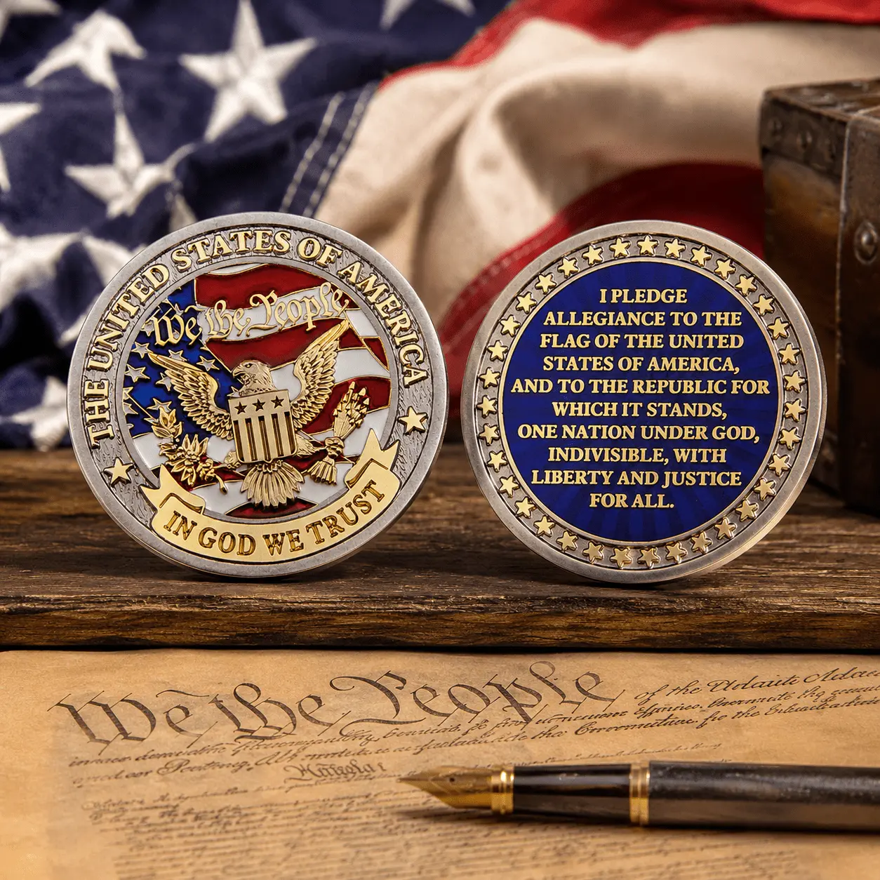 Pledge of Allegiance Patriotic Challenge Coin | One Nation Under God Heritage Edition
