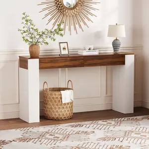 63 Inch Entryway Table with 2 Drawers, Slim Console Table for Hallway, Narrow Sofa Table Behind Couch, Long Entrance Table with Storage for Living Room