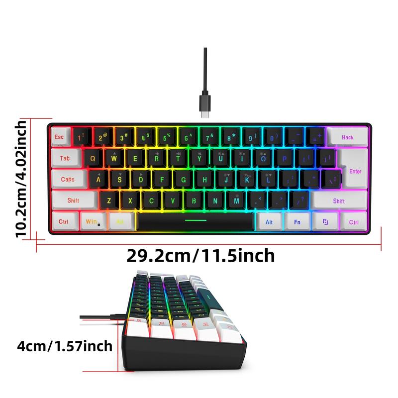 Keyboard and Mouse Combo Set, 61-Key Slim Membrane RGB Backlit Keyboard with Dual-Color Injection Keycaps and Optical Mouse, USB Plug-and-Play