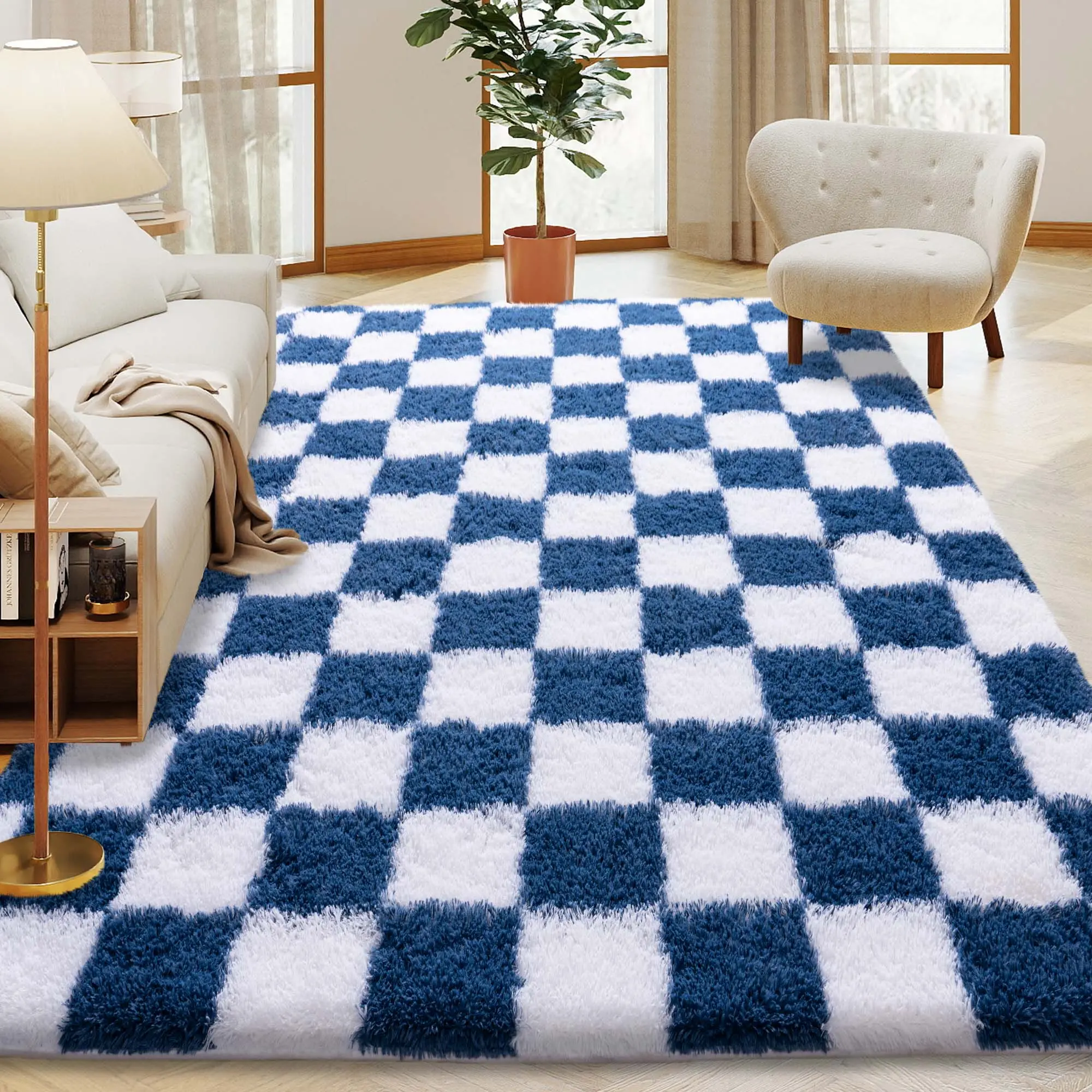 White and Teal Checkered 