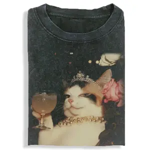 ELEGANT CAT T-shirt, Unisex Vintage Crew Neck Regular Fit Cotton Fabric Casual Comfort Breathable Short Sleeve Funny T-shirts Fashion Men&Women's Top for Daily Wear 092902