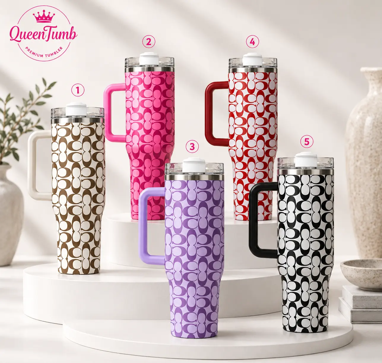 1 Pc 40oz Pattern Stainless Steel Tumbler with Handle and Lid, Vacuum Insulated Thermos, Double Wall Vacuum Insulated Travel Mug for Coffee Tea, Keeps Hot 12H Cold 24H, Large Capacity Cup for Women Off