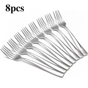 8-Piece Salad Fork Set, Food-Grade Stainless Steel Dinnerware, Cutlery, Safe for Dishwasher, Ideal for Home Kitchen Restaurant Use