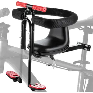 Front Passenger Carrier with Armrests & Foot Pedals, Adjustable Positioning, Detachable Design for Ages 1-4 (Up to 45lbs), Fits Standard Crossbar Frames