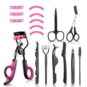 17-piece Eyelash Curler Curling Set: Eyelash Curler, Eyelash Comb, Separator, Extension Tweezers, Eyebrow Brush, Scissors, False Eyelash Applicator, Eyebrow Trimmer, Silicone Replacement Pads for Women (Purple)