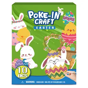 10 Packs Poke in Crafts Art Easter Basket Stuffers, Mess Free Kids Paper Activites, Easter Gifts for Boys and Girls 4 5 6 7 8 9 Years Old, DIY Eggs & Bunny Toys