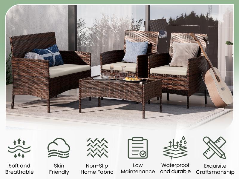 Amopatio 4 Pieces Patio Furniture Set, Outdoor Grey Rattan Wicker Conversation Sets Sectional Sofa with Cushions for Balcony Porch Garden Amopatio 4 Pieces Patio Furniture Set, Outdoor Grey Rattan Wicker Conversation Sets Sectional Sofa with Cushions for Balcony Porch Garden