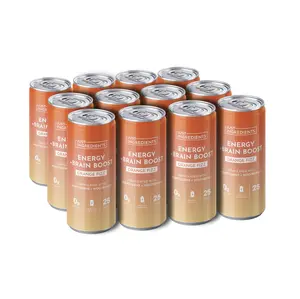Just Ingredients Energy + Brain Boost | Orange Fizz | Beverage |  Flavored with Real Fruit | Energy | Caffeine from Green Tea | Adaptogens | Nootropics | No Added Sugars