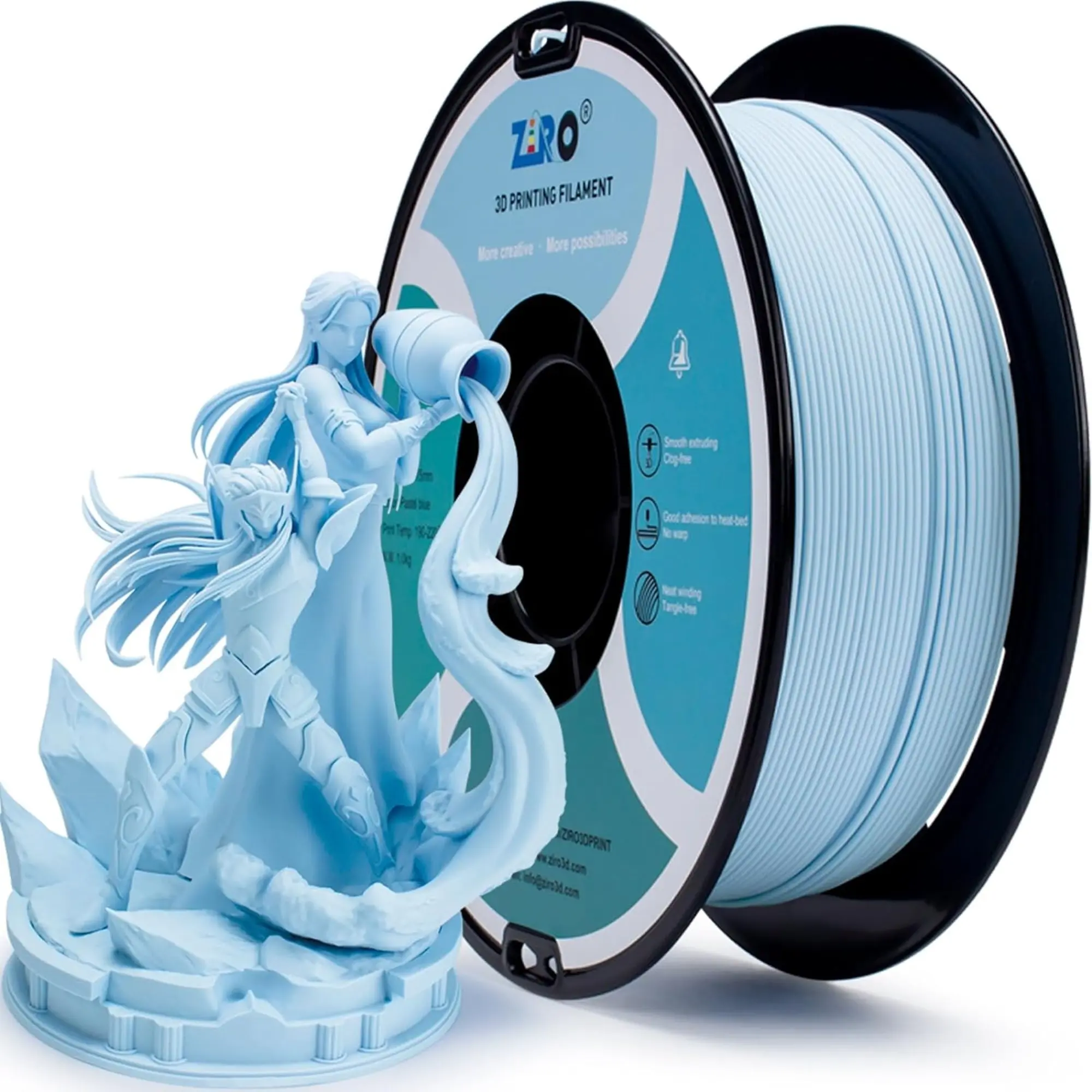 Ziro Matte PLA 3D Printer Filament, 1.75mm Diameter, 0.03mm Excellent Dimensional Accuracy, Enhanced Toughness, Smooth Printability, 50-70°C Bed Temp, for Household Items, Decorative Objects, Functional Prototypes