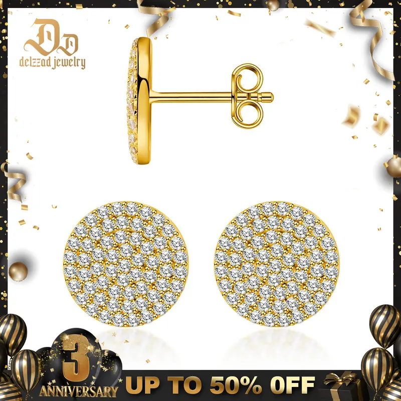 Delzzad S925 Iced Out Circle Shape Stud Earrings Lab-Created Moissanite Stud Earring Moissanite Jewelry Perfect Christmas Gift