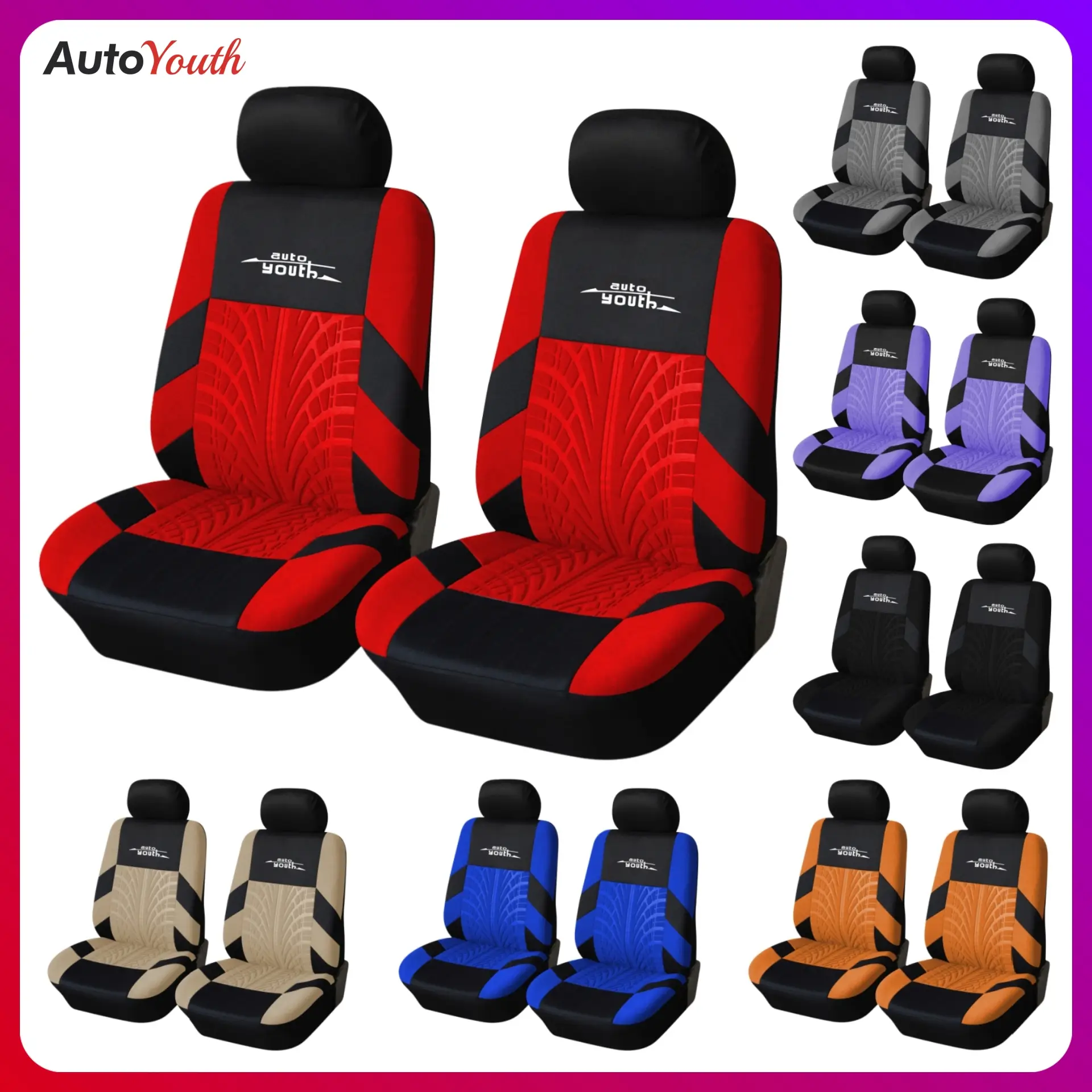 Universal Car Seat Covers for Front Seats 1 Set, Breathable Stylish Fabric Car Seat Protectors, Airbag Compatible, Fits Most Cars SUVs Vans & Trucks,