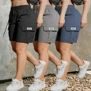 Set of 3: women’s drawstring cargo shorts, loose stylish shorts with pockets, women’s work pants—suitable for outdoor activities, hiking, and casual wear | Regular-fit cargo pants. Summer vibe