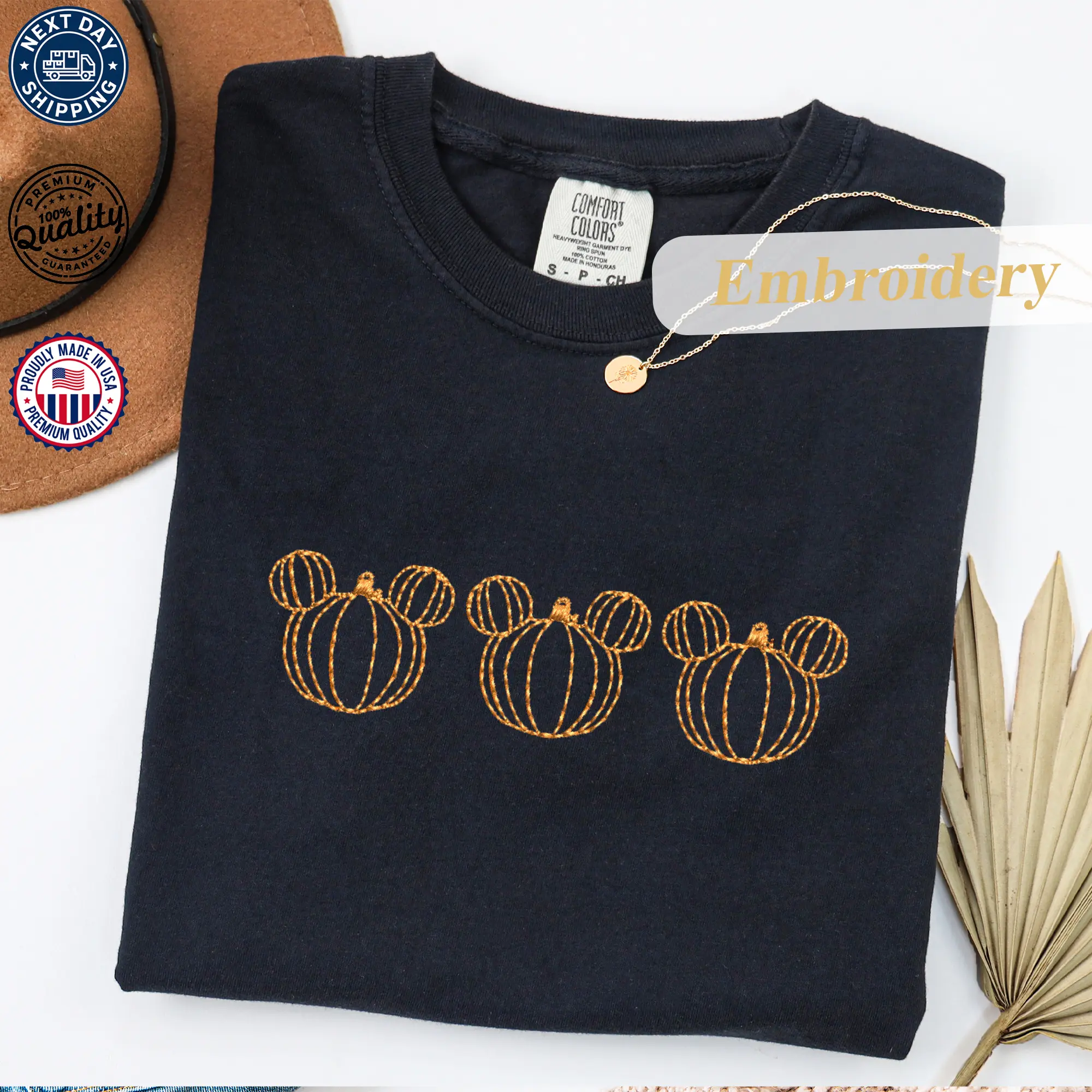 Embroidered Spooky Pumpkins Comfort Colors T-Shirt | Retro Fall Aesthetic Tee | Cozy Halloween Embroidery | Vintage Inspired Graphic Top | Unisex Streetwear | Soft Washed Oversized Fit | Trendy Autumn Outfit USA