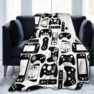 Video Game Gaming Black White Gamer Throw Blanket Soft Bed Bedding Warm Cozy Plush Flannel Fleece Blankets Gifts For Kids Boys Teens, Sofa Couch Bedroom Home Decor, 50"X40"