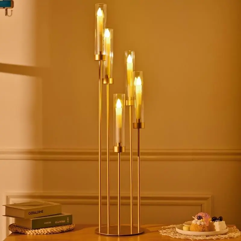 1Piece 5 Arm Floor Candelabra 106.68cm Tall Metal Candle Holder Table Centerpiece with Acrylic Shade for Valentine's Day Party Wedding Home Decoration