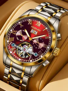 A Men's 2025 New Waterproof Luminous Hollow Advanced Multi functional Fully Automatic Mechanical Elegant Round Dial Watch