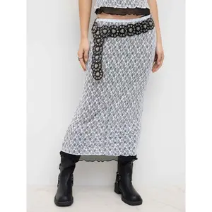 Cider Lace Mid Rise Lettuce Trim Midi Skirt